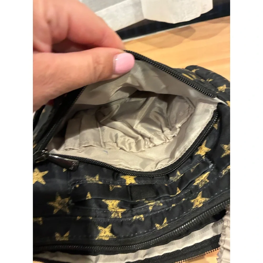 Lug Flutter Crossbody Bag Black Gold Star Quilted Travel Shoulder Bag Pocket